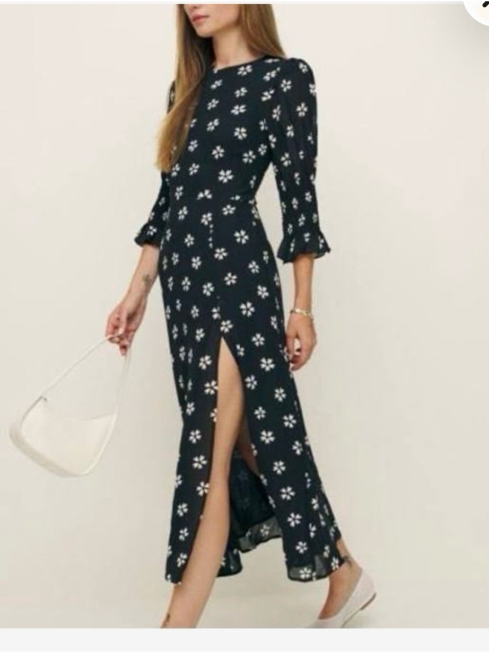 Reformation Black Floral Split Maxi Dress
